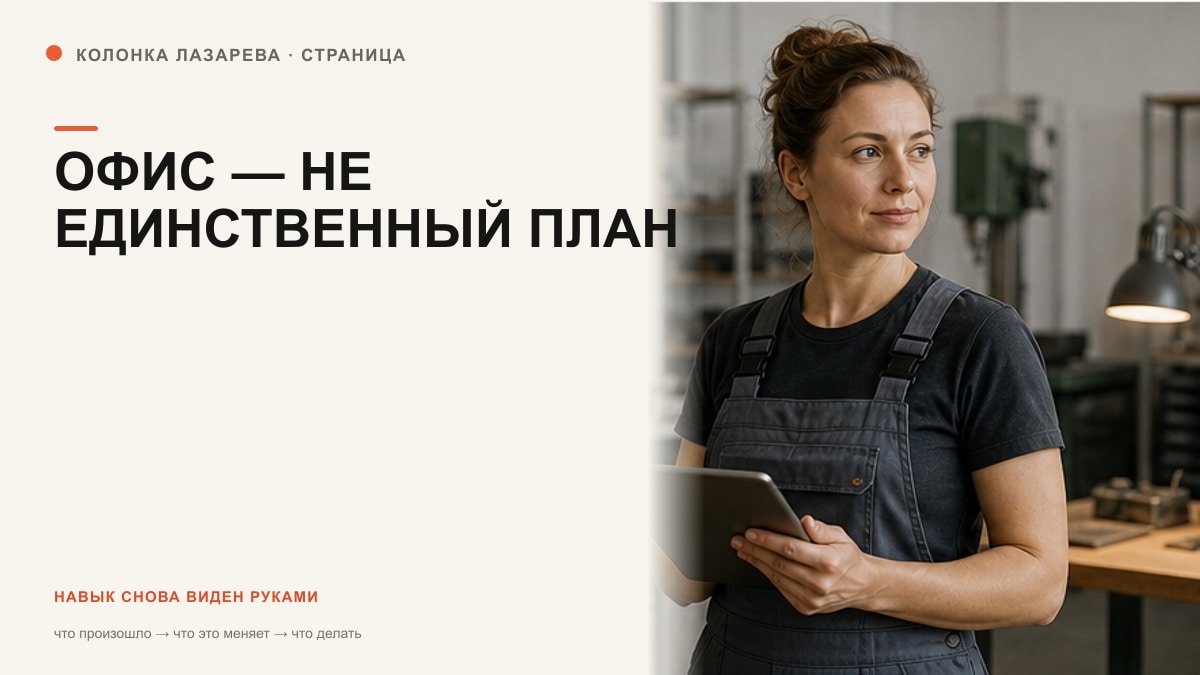 Опытный мастер на производстве рядом с офисным специалистом