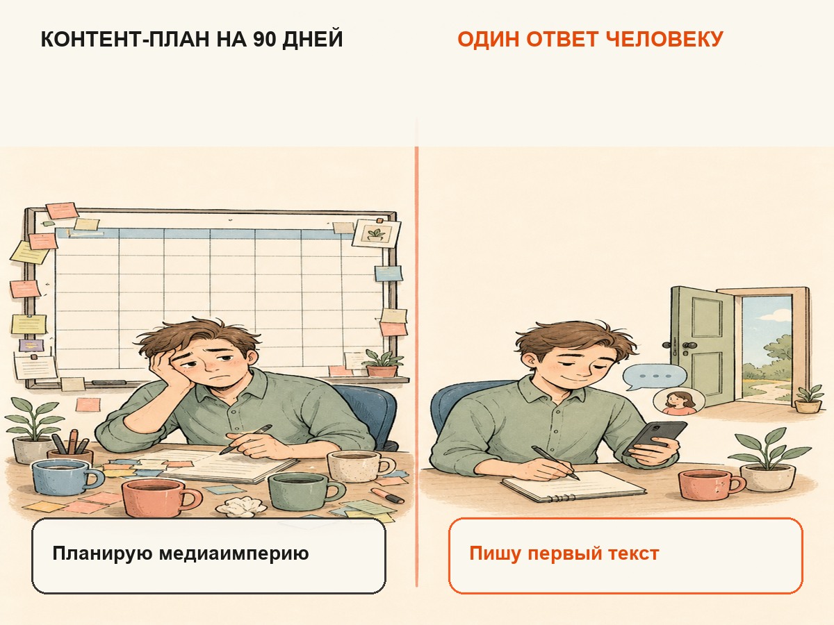 Сравнение: бесконечный контент-план и один живой ответ человеку