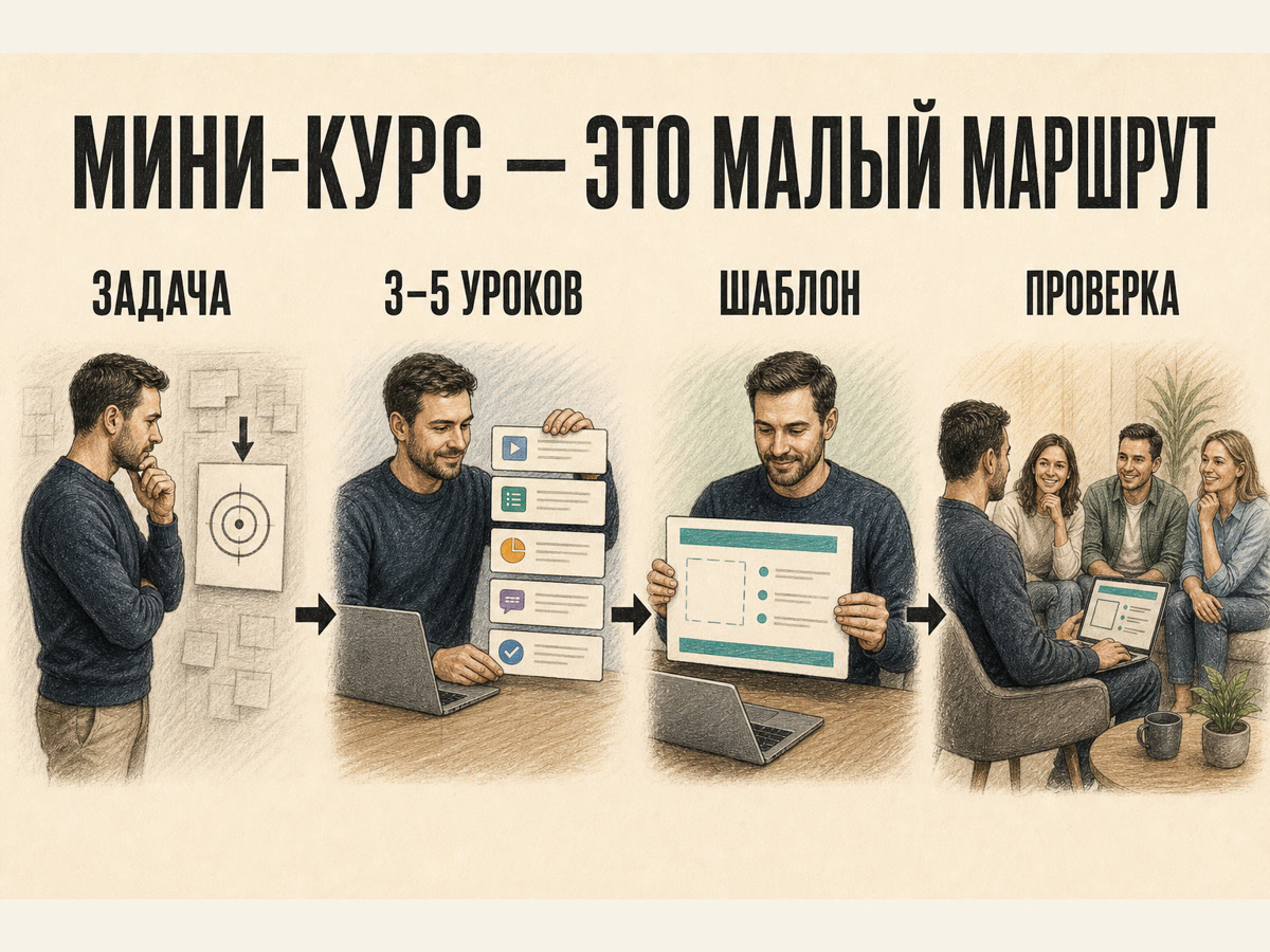 Маршрут мини-курса: задача, три–пять уроков, шаблон и проверка