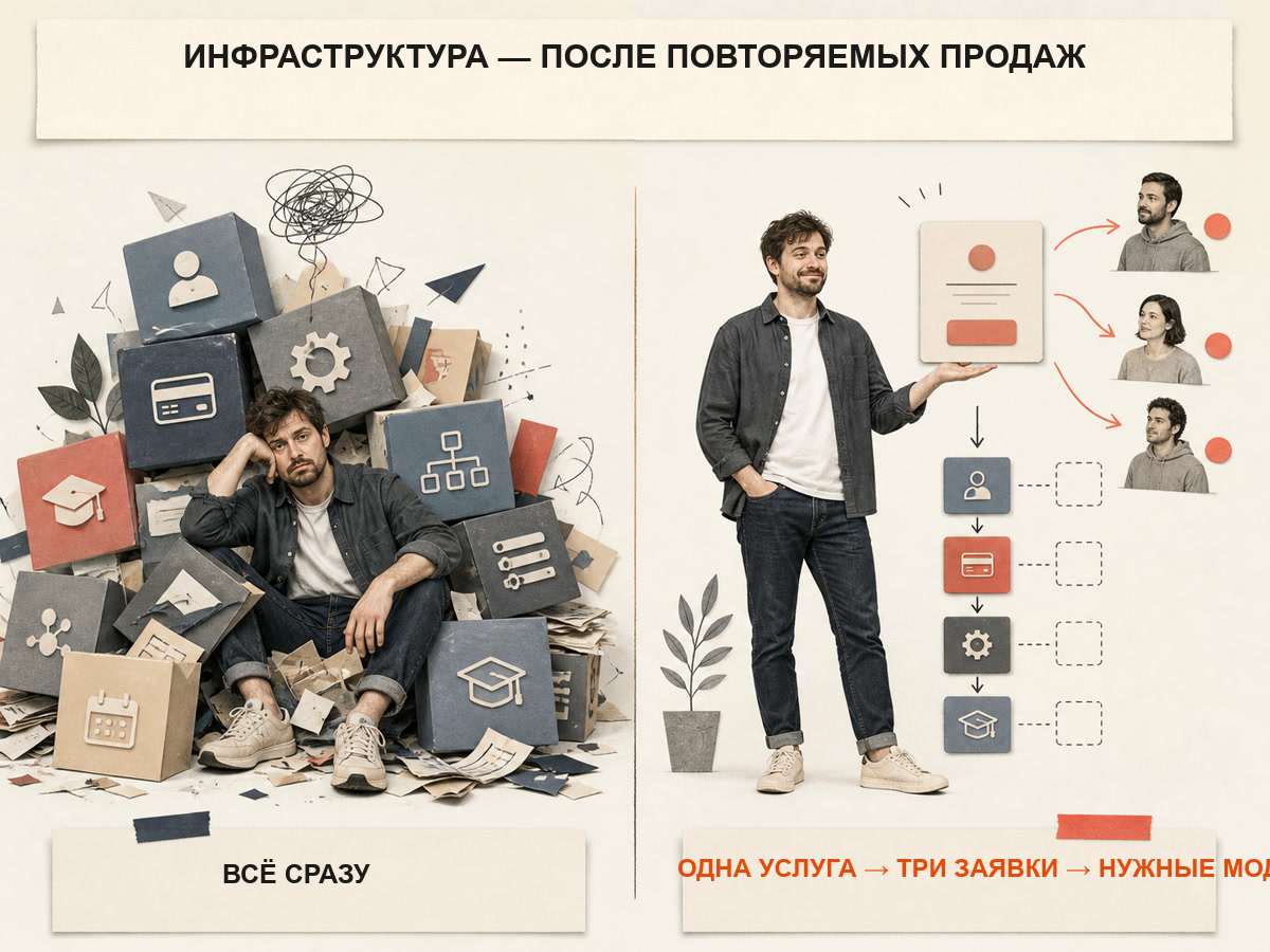 Сравнение лишней инфраструктуры до спроса и последовательного подключения модулей после заявок