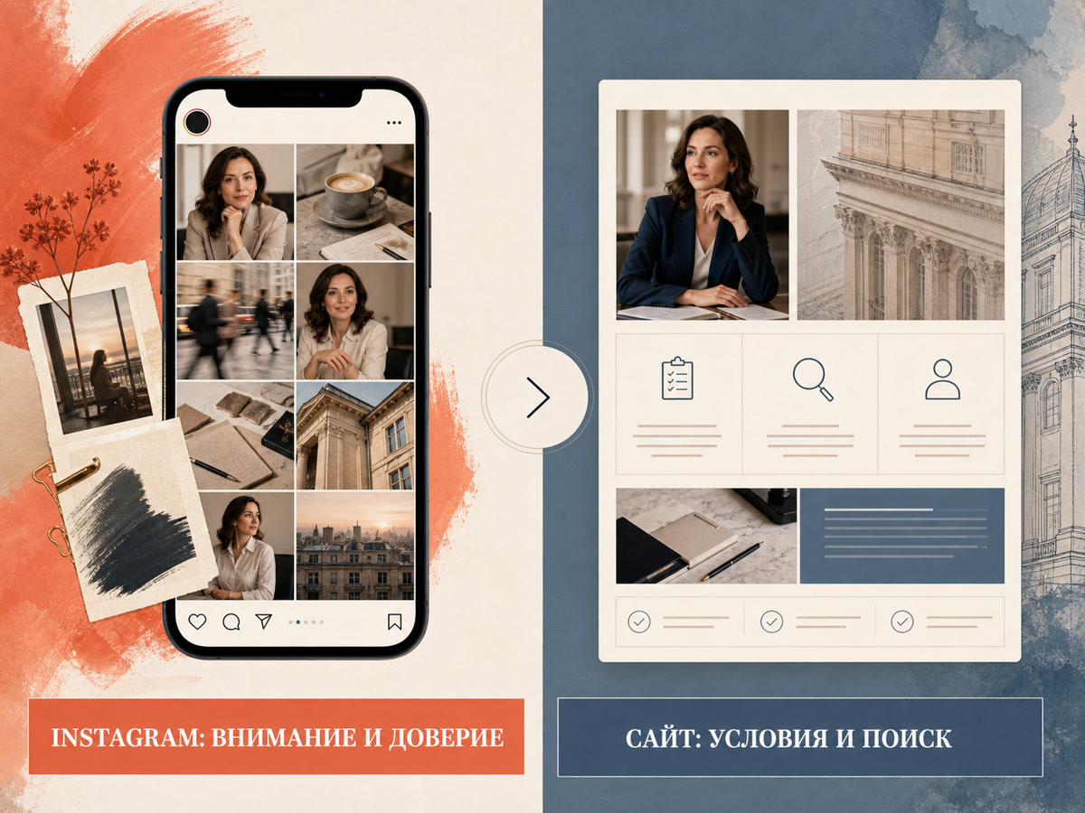 Сравнение ролей Instagram и сайта в пути клиента