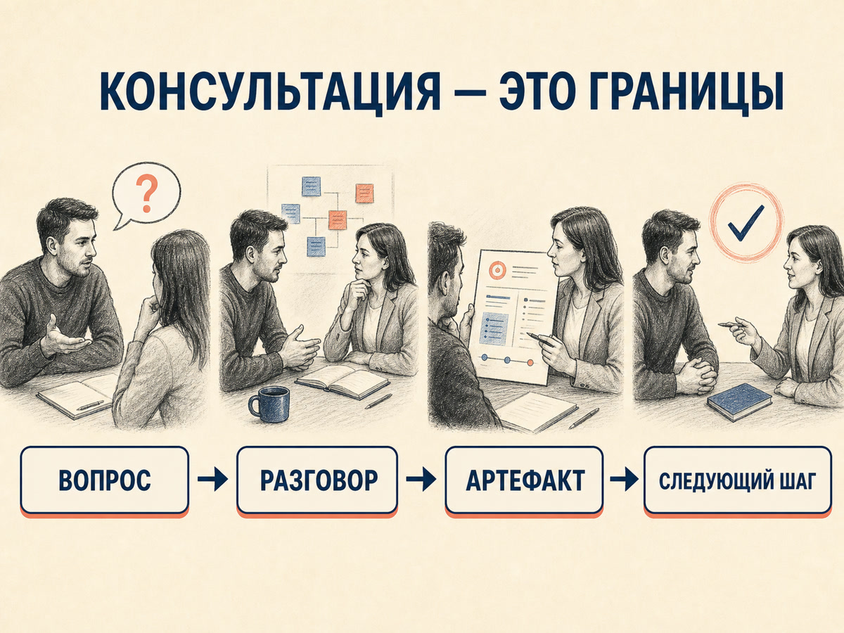 Четыре границы консультации: вопрос, разговор, артефакт и следующий шаг