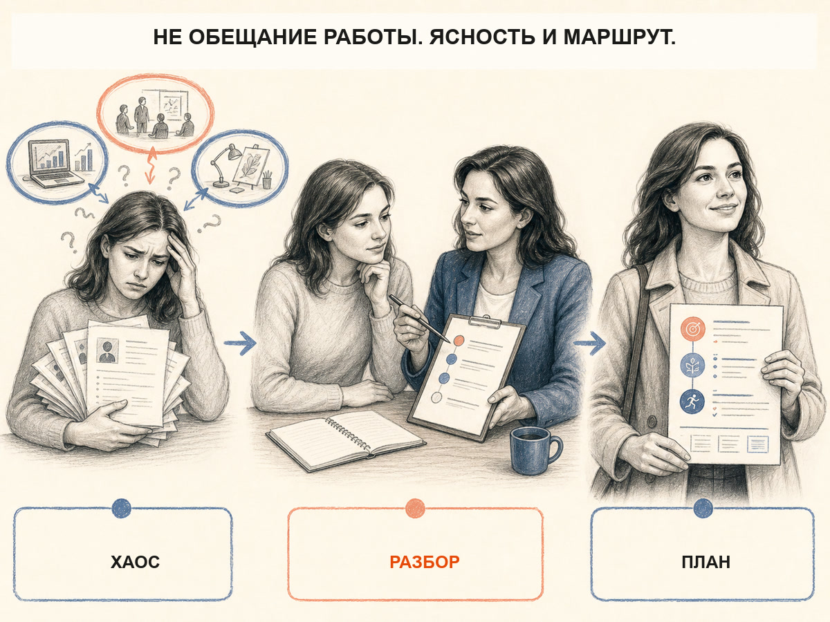 Путь клиента от хаоса вариантов через разбор к одному карьерному плану