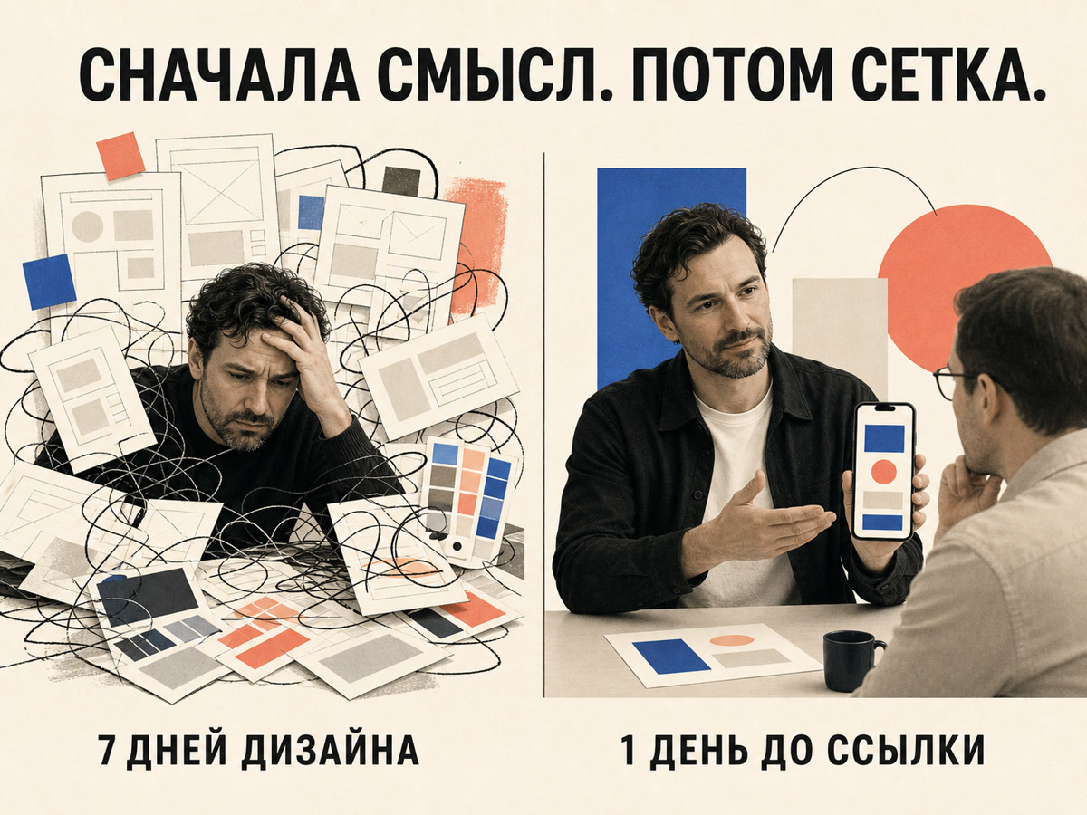 Сравнение семи дней дизайна и одного дня до опубликованной ссылки